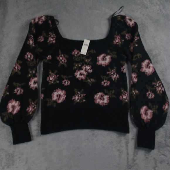 Anthropologie Tops - Anthropologie Top Womens Medium Black Floral Puff Sleeve‎ Romantic Cottagecore